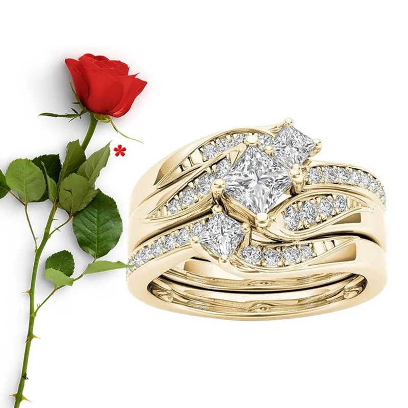 Набор женских колец с натуральным белым сапфиром и бриллиантом 18K золото Подарок