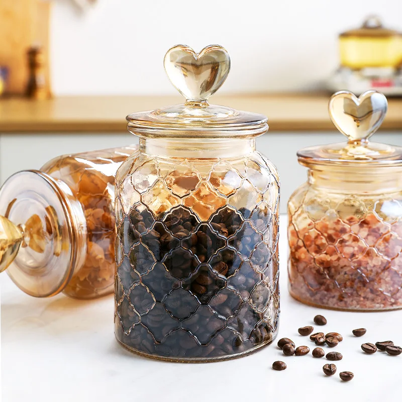 

Glass Sealed Storage Jar Transparent Nordic Luxury Creative Tea Sugar Cereal Storage Jar Household Rangement Kitchen Items DG50P