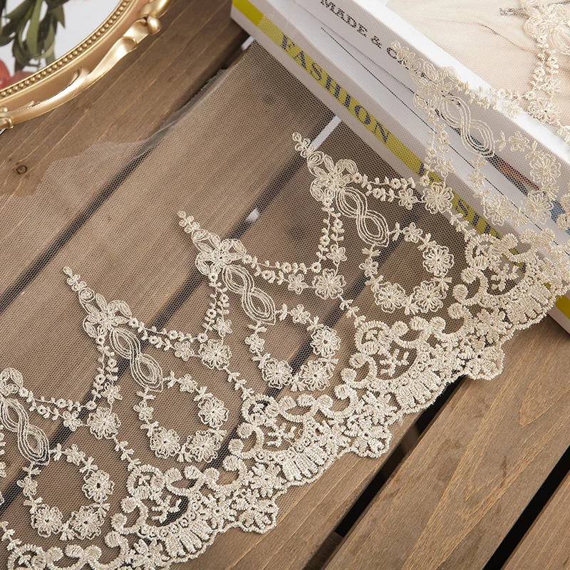 Золотые кружевные ленты шириной 22 см для украшения искусственная тюль шитье 1