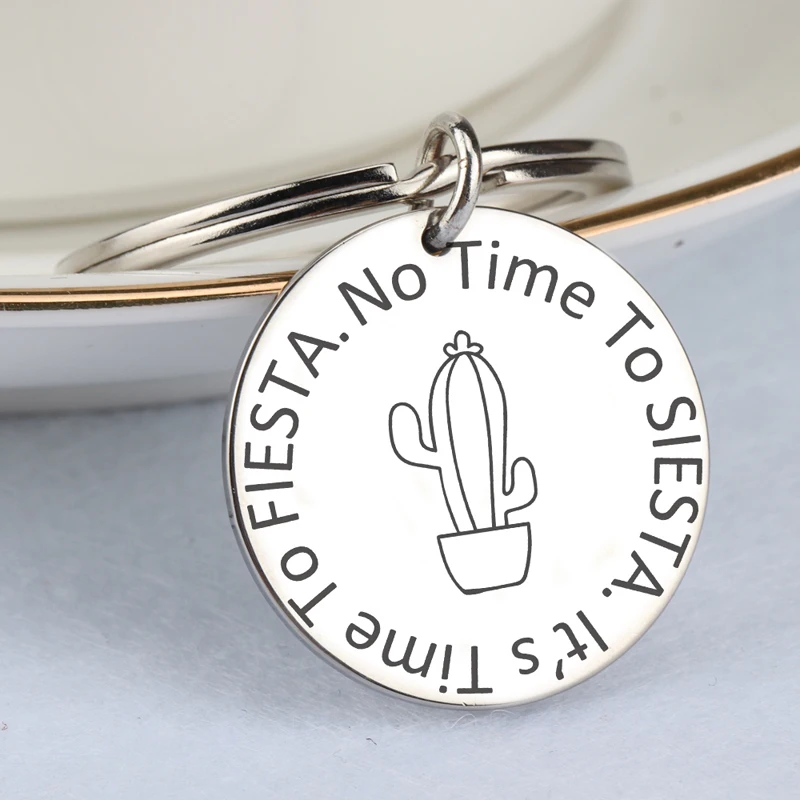 Круглый брелок с подвеской кактус ручной штамповки без времени Siesta это время для