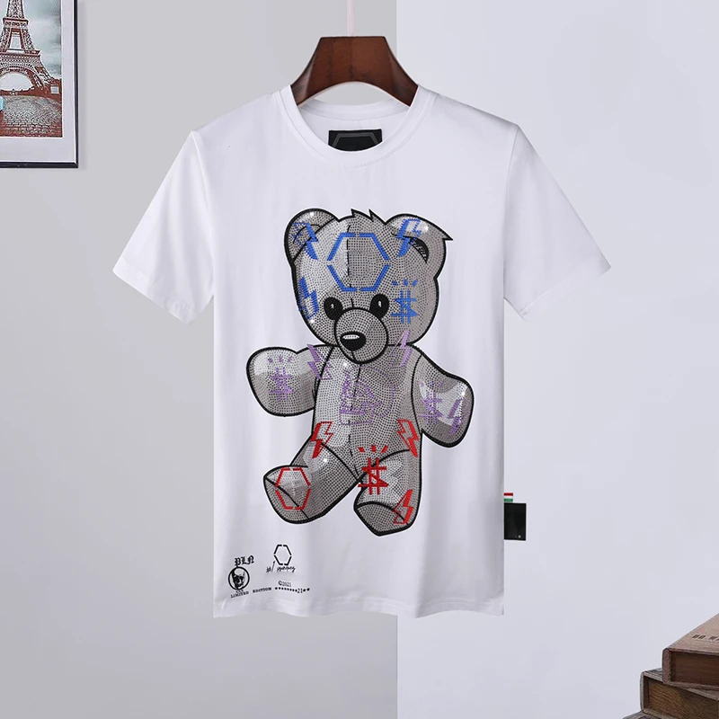

2022 short sleeve t-shirt men's bear diamond print PP Milan Fashion pure cotton summer high street top Europe and America 695