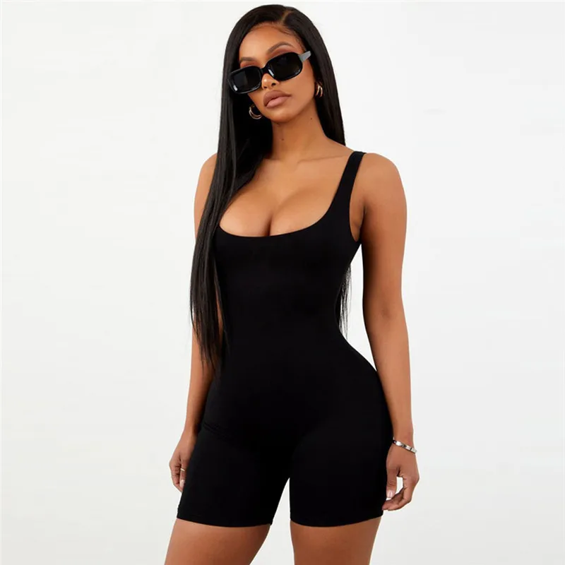 

2021 New Sexy Women Sleeveless Romper Jumpsuit Bodycon Slim Fit Sports Short Pants Club Backless Biker Shorts Playsuit