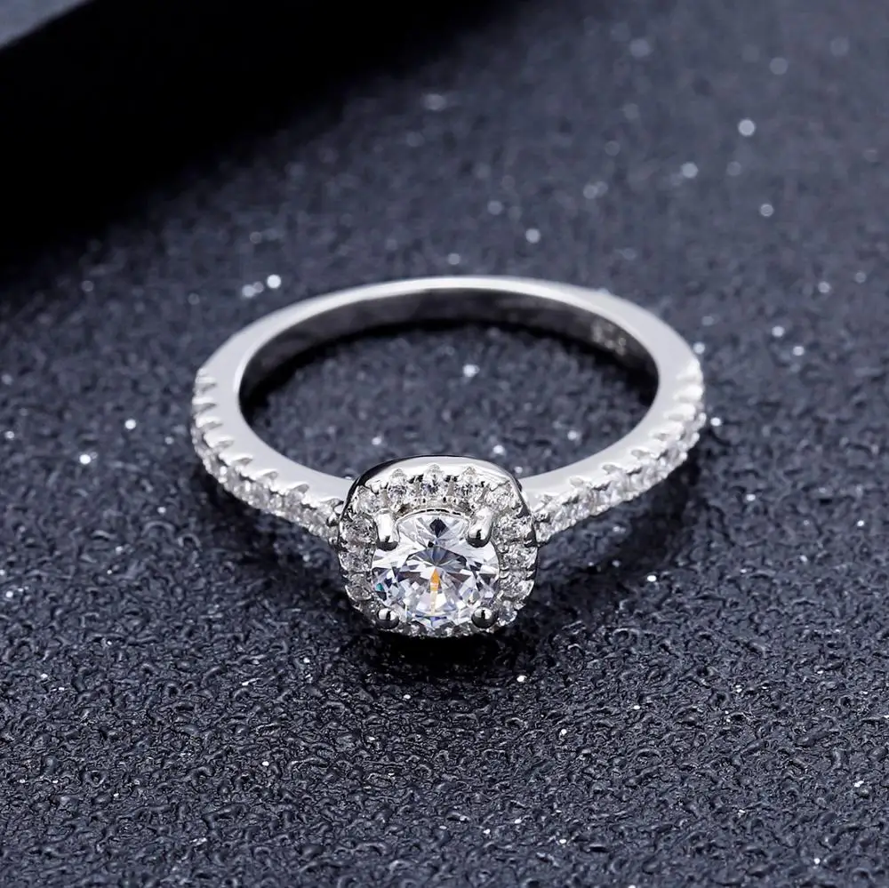 GEM'S BALLET 0.5Ct 5mm Art Deco Halo 925 Sterling Silver Moissanite Ring 3 Band Half Eternify Set Wedding Rings For Bridal Women |