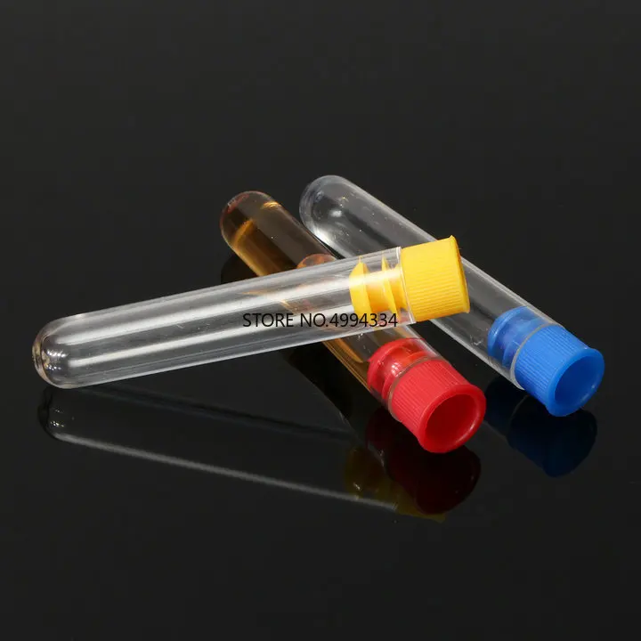 400 шт./лот 12x100 мм прозрачные пластиковые пробирки с пластиковой синей/красной