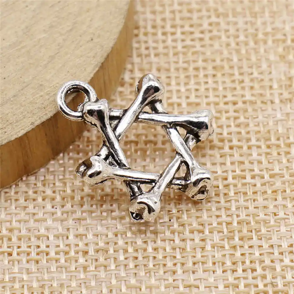 

Earring Charms For Jewelry Making 8pcs Bone Six Star Charms 20x26mm Antique Silver Plated