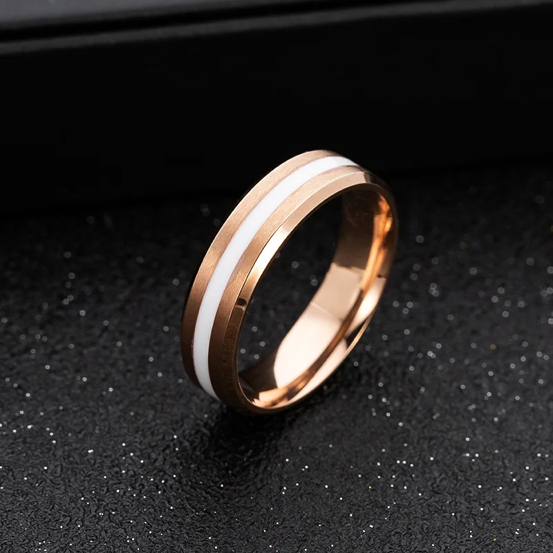 

6MM Wide Stainless Steel Drip Oil Rose Gold Ring Simple Style Fashion Party Jewelry Anniversary Gift