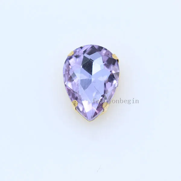 lt violet 20p 10x14 мм каплевидный цвет, заостренный стеклянный камень, пришитые хрустальные стразы, каплевидные драгоценности, Золотая пуговица для свадебного платья - Цвет: lt violet