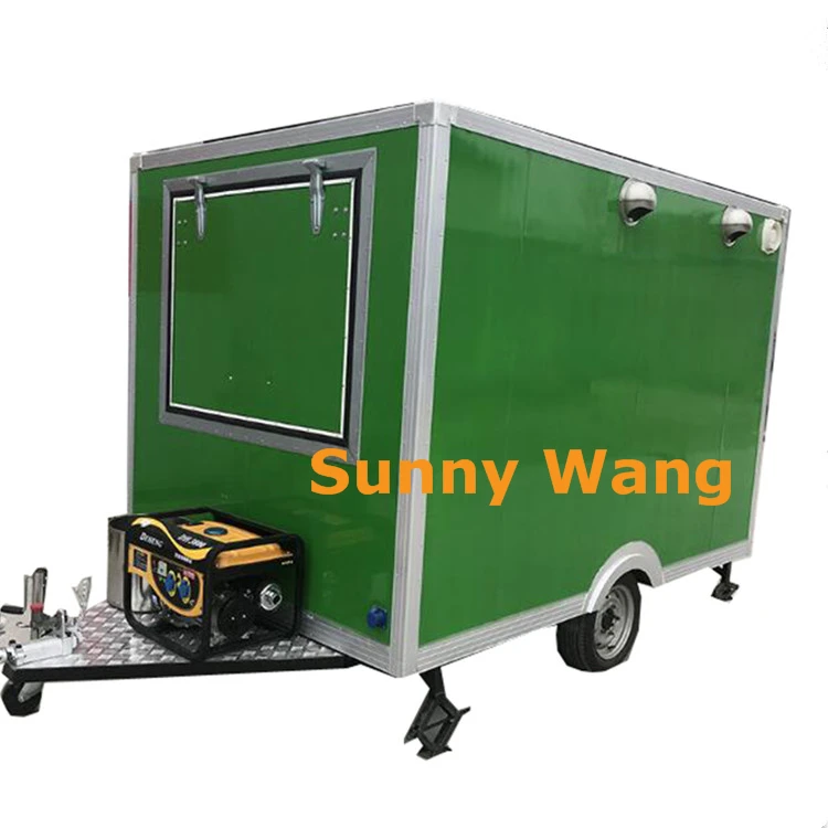 

green color CE approved square shape food trailer food vending cart hotdog cart for sale