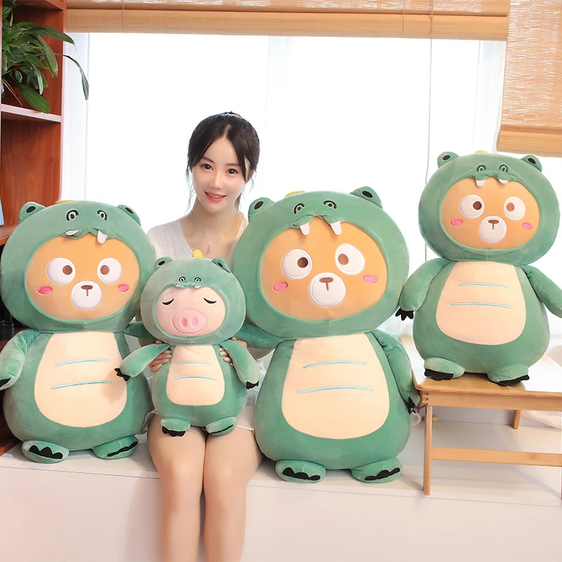 

Cartoon Dinosaur Stuffed Animals Plush Toys Kawaii Soft Doll Dress Up Pig Cat Bear Dog Kids Plushie Doll Girls Gift
