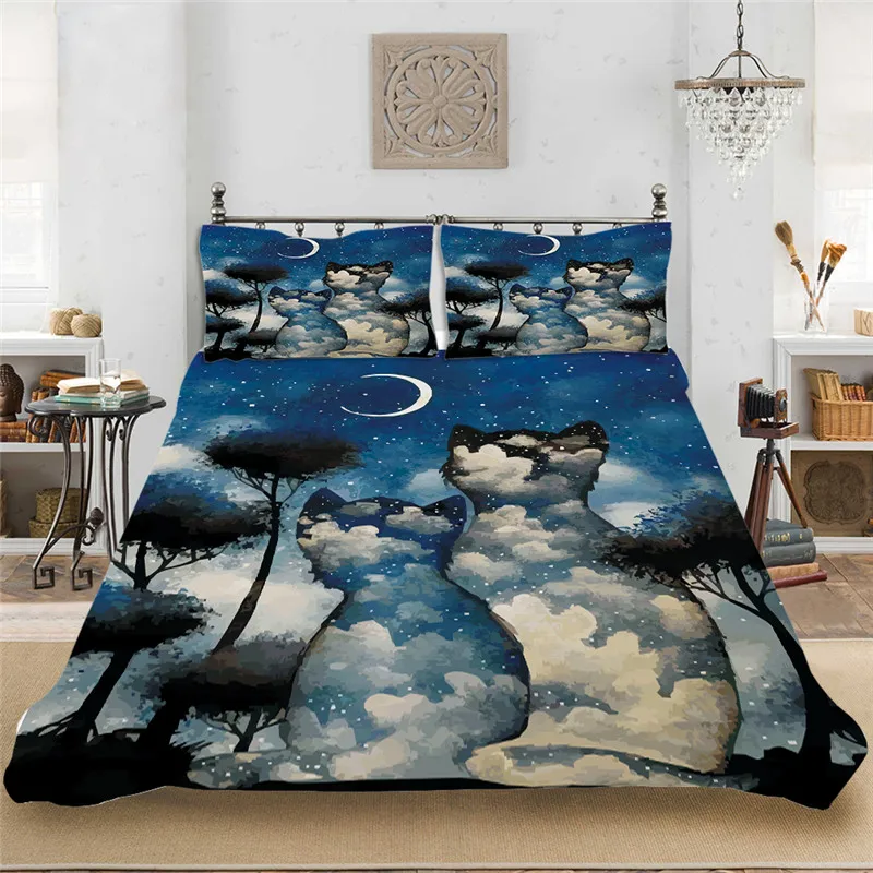 Художественный красивый мягкий комплект постельного белья с рисунком кота