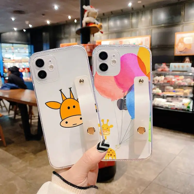 

giraffe creativity painting Phone Case Wrist Strap For iPhone 7 8 11 12 X XS XR MINI Pro Max Plus Hand Band Transparent Clear