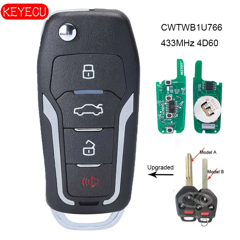 

KEYECU Upgraded Flip Remote Car Key Fob 433MHz 4D60 Chip 4 Button for Subaru Legacy Outback 2009-2014 FCC: CWTWB1U766