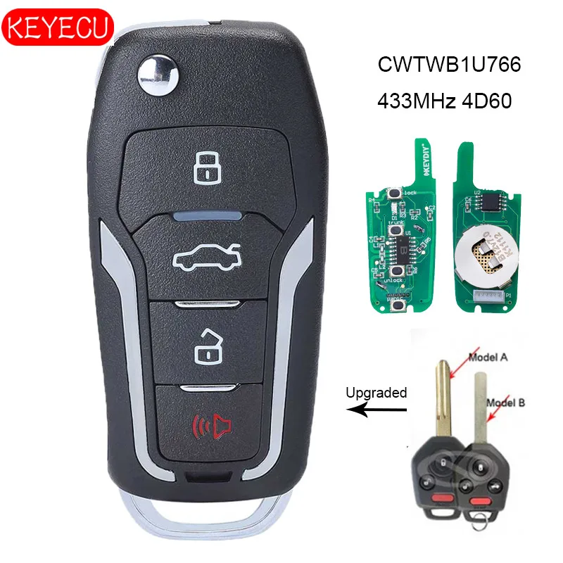 Обновленный флип-модуль KEYECU 433 МГц 4D60 4 кнопки для Subaru Legacy Outback 2009-2014 FCC: CWTWB1U766 |