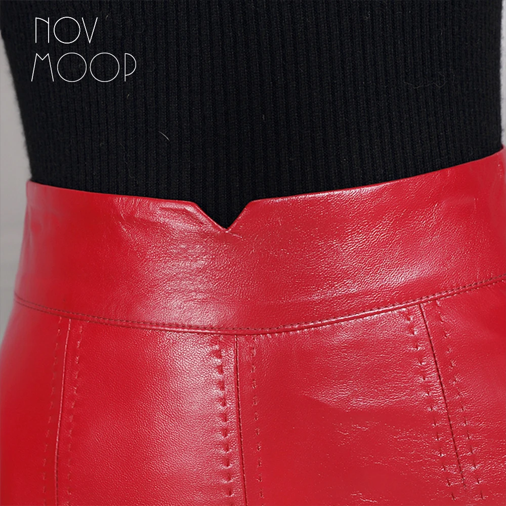 Юбка-карандаш женская из натуральной кожи с разрезом красного и черного цветов