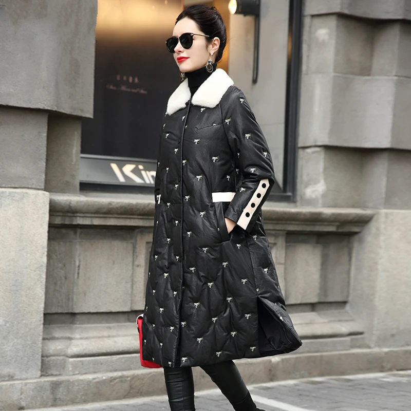 Женская кожаная куртка из натуральной кожи с вышивкой зимние куртки натуральным