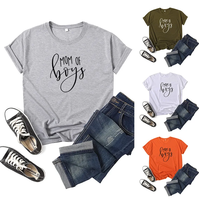 

Mom Of Boys Letter Print Women T Shirt Short Sleeve O Neck Loose Women Tshirt Ladies Tee Shirt Tops Clothes Camisetas Mujer