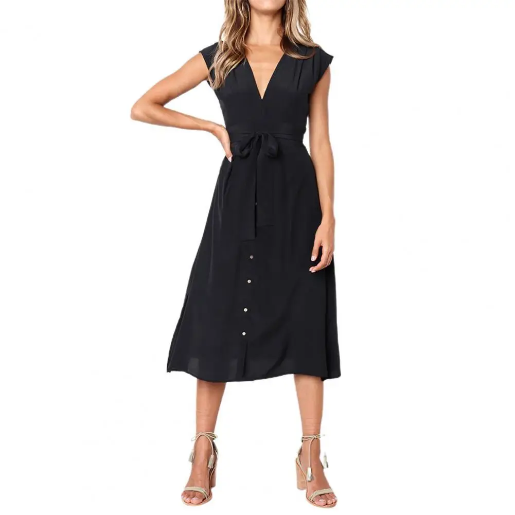 

Женское платье в полоску, с V-образным вырезом, на пуговицах