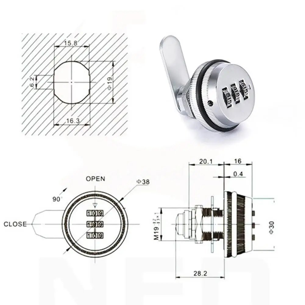 3-значная комбинация зеркальные вращающиеся замки язычковой камеры для
