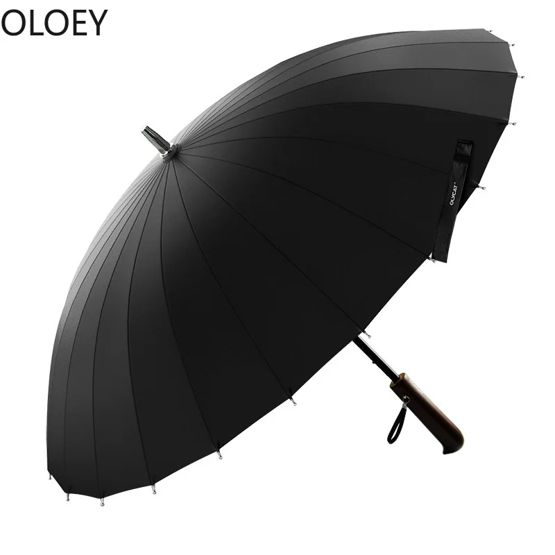 24K Straight Strong Umbrella Windproof Wooden Handle Long Umbrella Rain Women Men Business Japanese Black Uv Umbrellas Men Gift