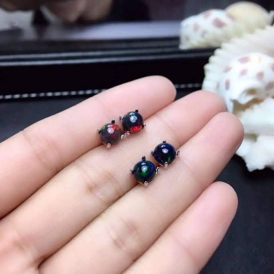 Серьги женские из серебра 925 пробы с черным опалом | Украшения и аксессуары