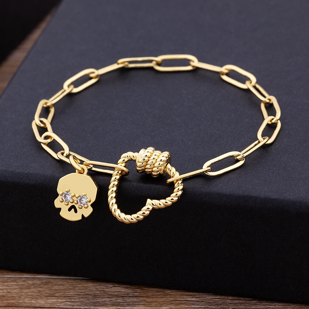 

New Original Design Boho Copper Cubic Zirconia Chain Heart Bracelets For Man Women Gold Color Adjustable DIY Pendant Jewelry