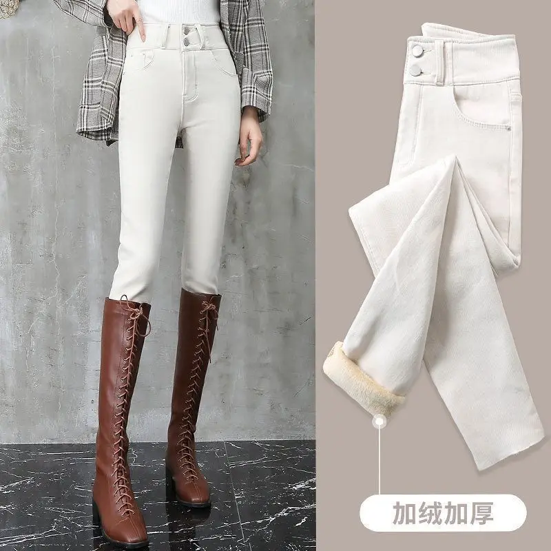 

Woman Jeans Pants White Tight Autumn Winter High Waist Stretch Ankle Tight Pencil Pants