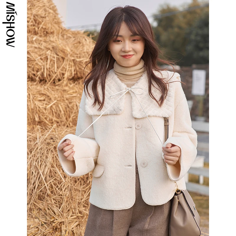 Женское Однотонное шерстяное пальто свободное элегантное уличное модель MX20D9702