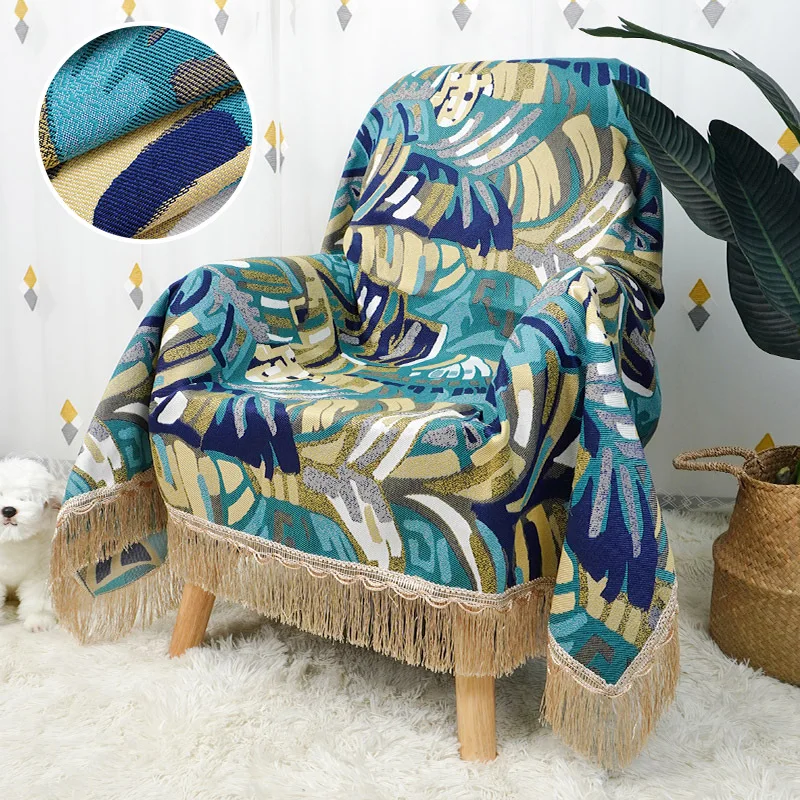 

Luxury Wingback Chair Cover Universal Single Sofa Cover Towel Tasseled Armchair Protector Bohemia Cotton Linen Blanket Throw