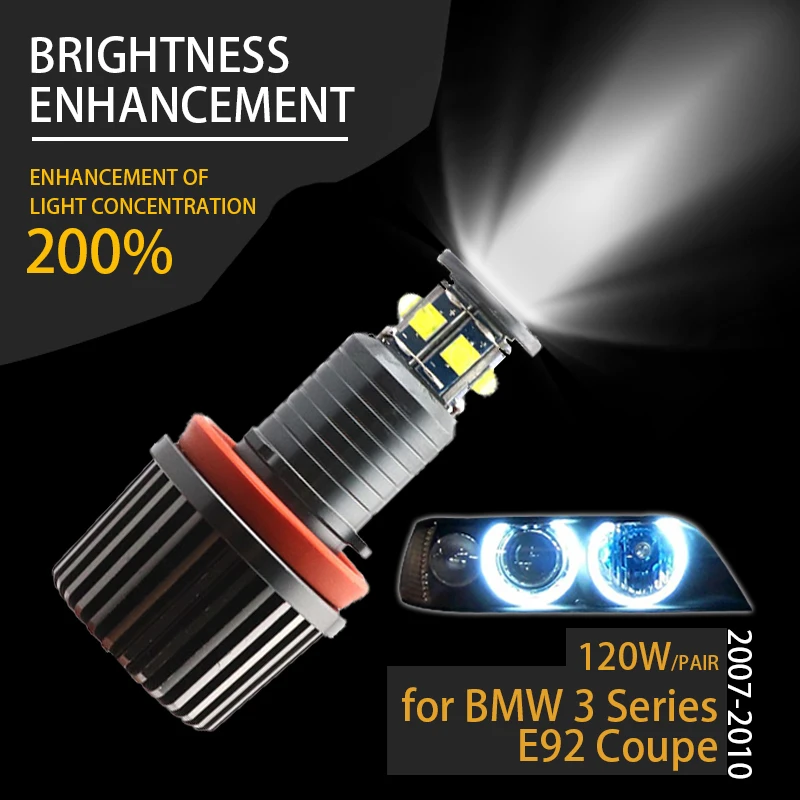 

For Angel Eyes 120W H8 Super White 6000k Halo Ring LED Light for BMW 2007-2010 3 Series E92 Coupe (Pre-LCI) Super Bright