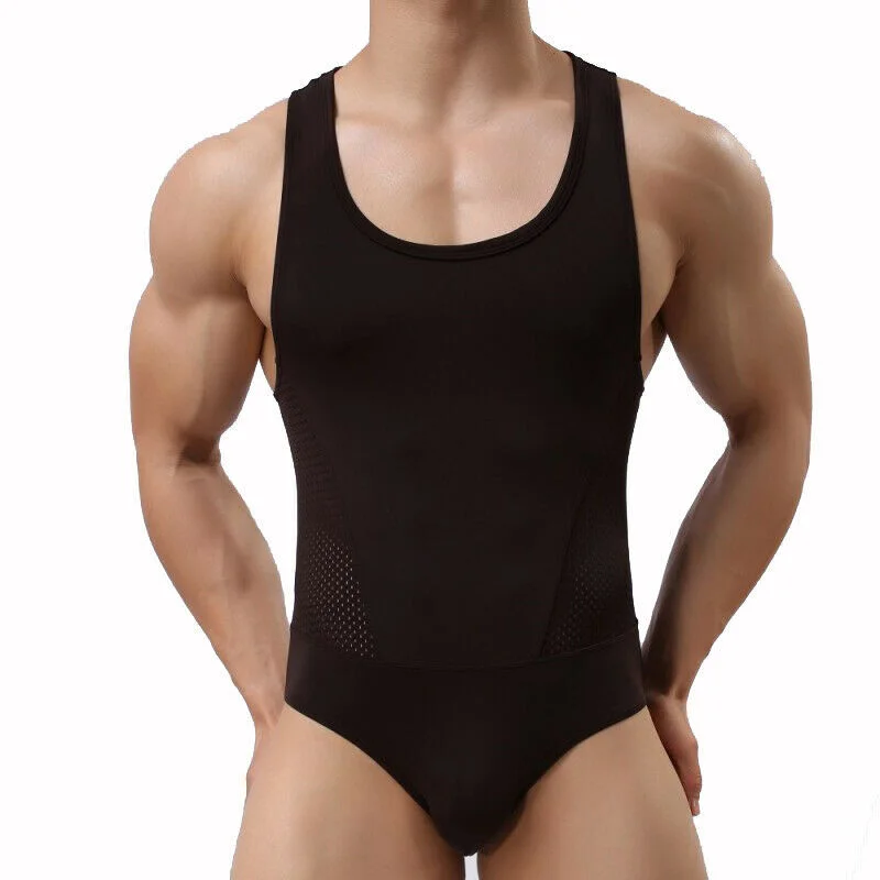 

High Elasticity One-piece Bodysuit Body Thong Shaper Tight Jumpsuits Wrestling Singlet Leotard Men Undershirt Ice Silk Underwear