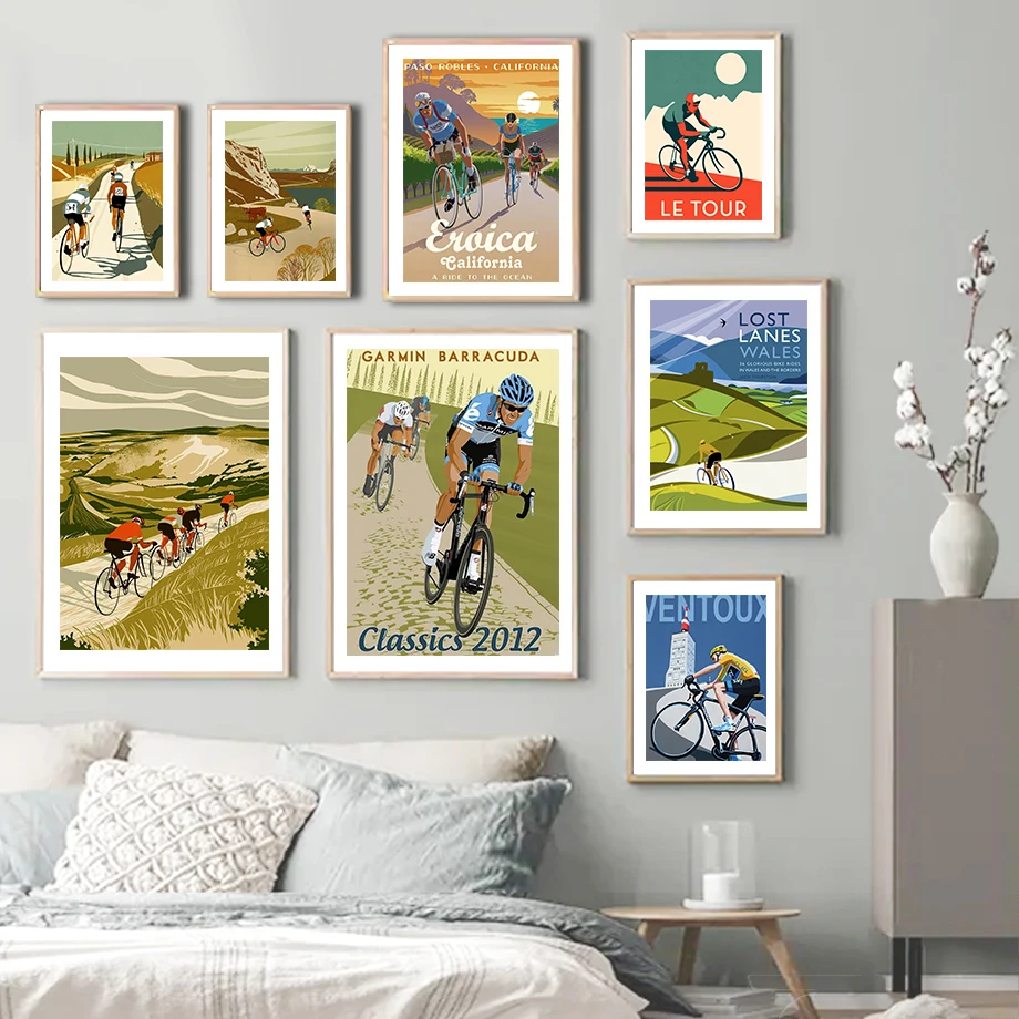 

Настенная Картина на холсте для спорта на открытом воздухе, езды на велосипеде, скандинавском стиле, винтажные плакаты и принты, настенные к...