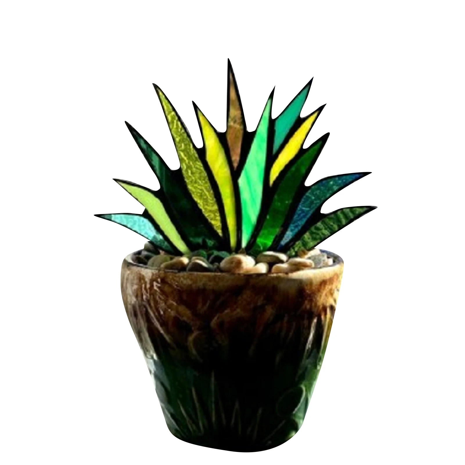 

New Suncatcher Stained Agave Plant Flower Pot Ornament High Quality Handmade Crafts Creative Decoration decoracion salon casa