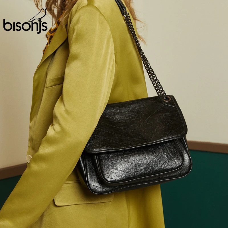 

Кожаные сумки на плечо BISONJS, модные новые женские сумки для вечерние, женские сумки, дизайнерские дорожные сумки через плечо B1801