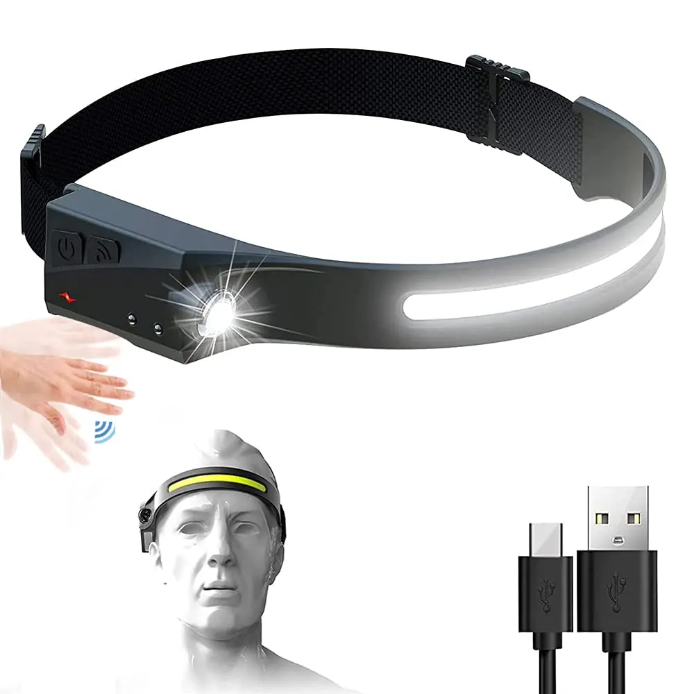 

Induction Headlamp COB LED Head Lamp with Built-in Battery Flashlight USB Rechargeable Head Torch 5 Lighting Modes Head Light