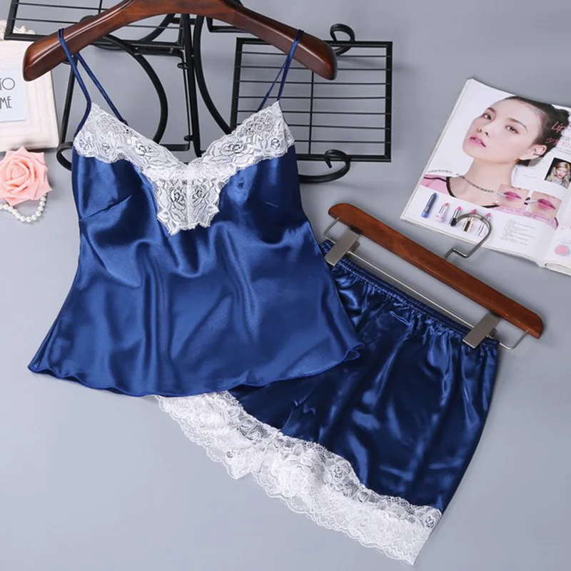 Роскошная кружевная сексуальная пижама из 2 предметов женские гладкие комплекты