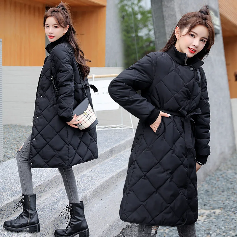 

Long Padded Coat Women Winter New Stand-up Collar Down Cotton Coat Pus Size Women's 2020 Cotton Clothing Female With Belt E231