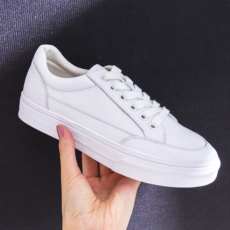 

Prova Perfetto Solid Color Sneakers Female Genuine Leather Cross-tied Round Toe Flat Shoes Spring Autumn Outdoors Shoes Casual