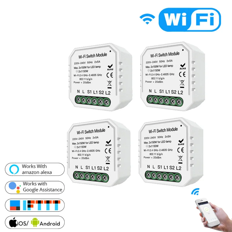 4PSC 2 способ wifi-патрон, умный свет светодиодный диммер выключатель модуль Smart Life/Tuya приложение дистанционное управление работает Alexa Echo Google Home IFTTT - Цвет: 4PSC