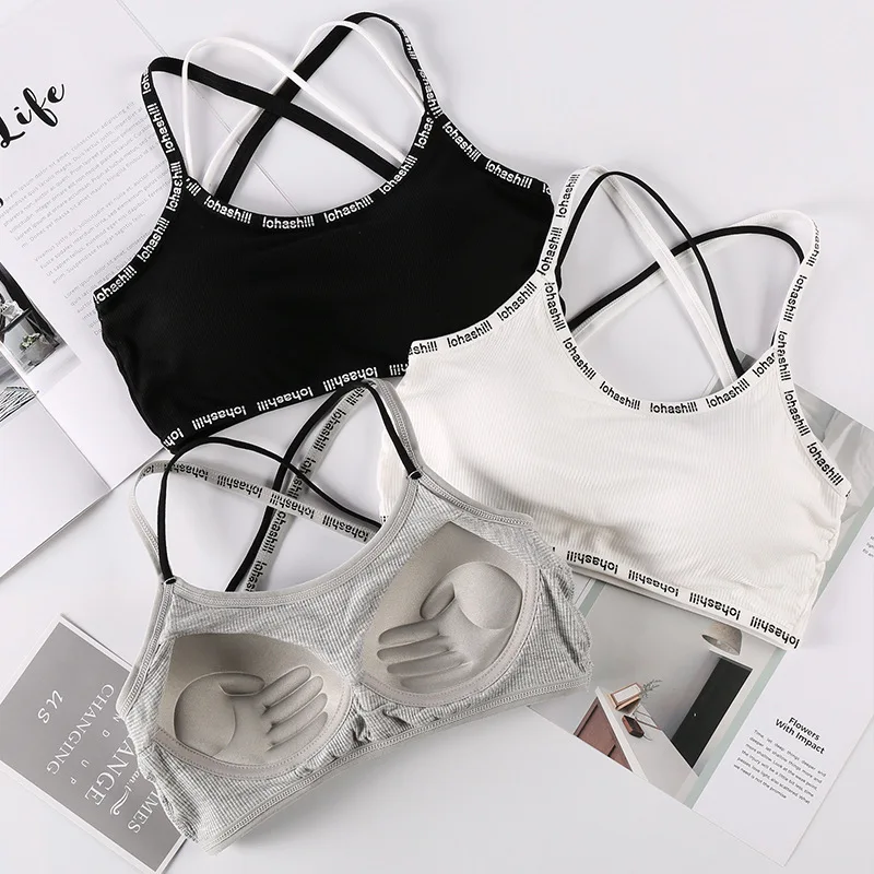 

Bralette Women's 2021 Cross Halter Sports Bra Pure Color Seamless One Piece No Steel Ring Tube Crop Top