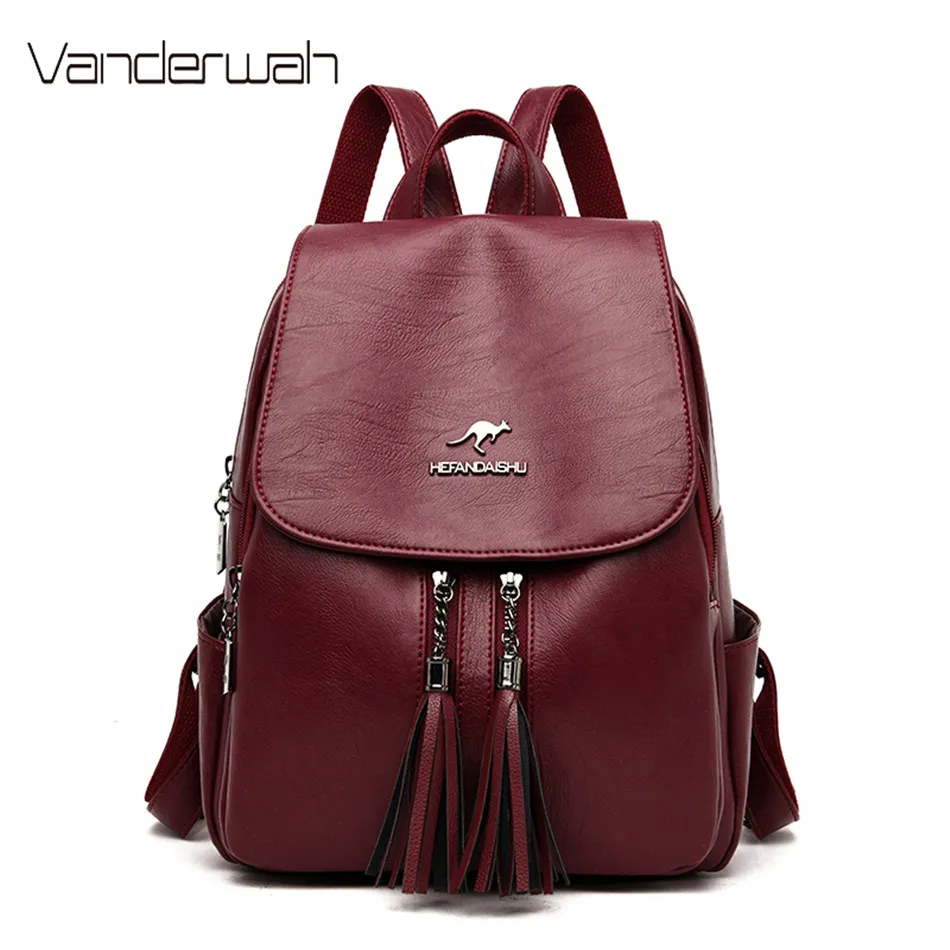 Модный рюкзак с двойной кисточкой повседневные женские рюкзаки из мягкой кожи