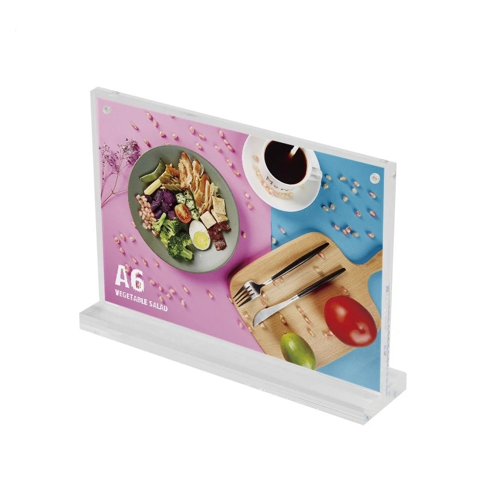 

A4 / A5 / A6 горизонтальная t-образная Магнитная двойная подставка для дисплея, акриловая настольная подставка для меню, сервисная этикетка, зна...