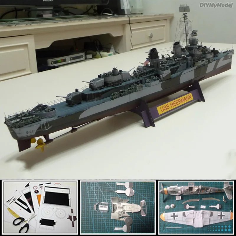 DIYMyModeI-Maqueta de papel para manualidades 3d, modelo a escala 1: 2020, destructor USS Heermann de la Segunda Guerra Mundial, trabajo Manual, 200-0