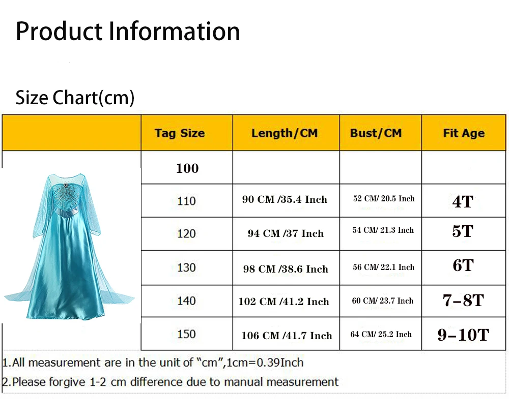 Платье принцессы для девочек 3-10 лет Снежная королева |