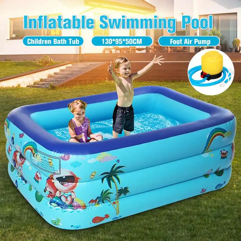 

130x95x50cm Inflatable Swimming Pool Adults Kids Pool Bathing Tub Rectangular Outdoor Indoor Summer PVC Paddling Swimming Pool