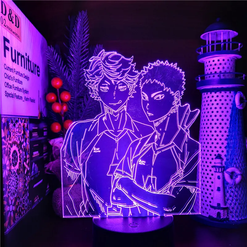 Haikyuu Oikawa Tooru Hajime Iwaizumi 3D Светодиодная аниме лампа меняющая цвет ночники для
