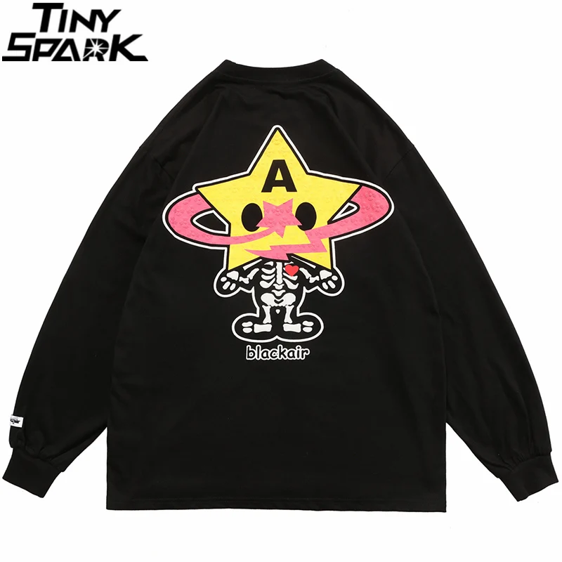 

Хип-Хоп Уличная Футболка Harajuku оверсайз футболка с буквенным принтом звезды 2021 мужская хлопковая свободная футболка с длинным рукавом Осенн...