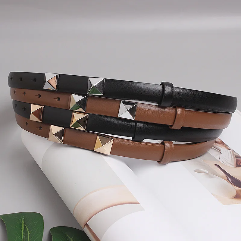 Женский ремень с заклепками двусторонний пояс для костюма или платья 2021 |