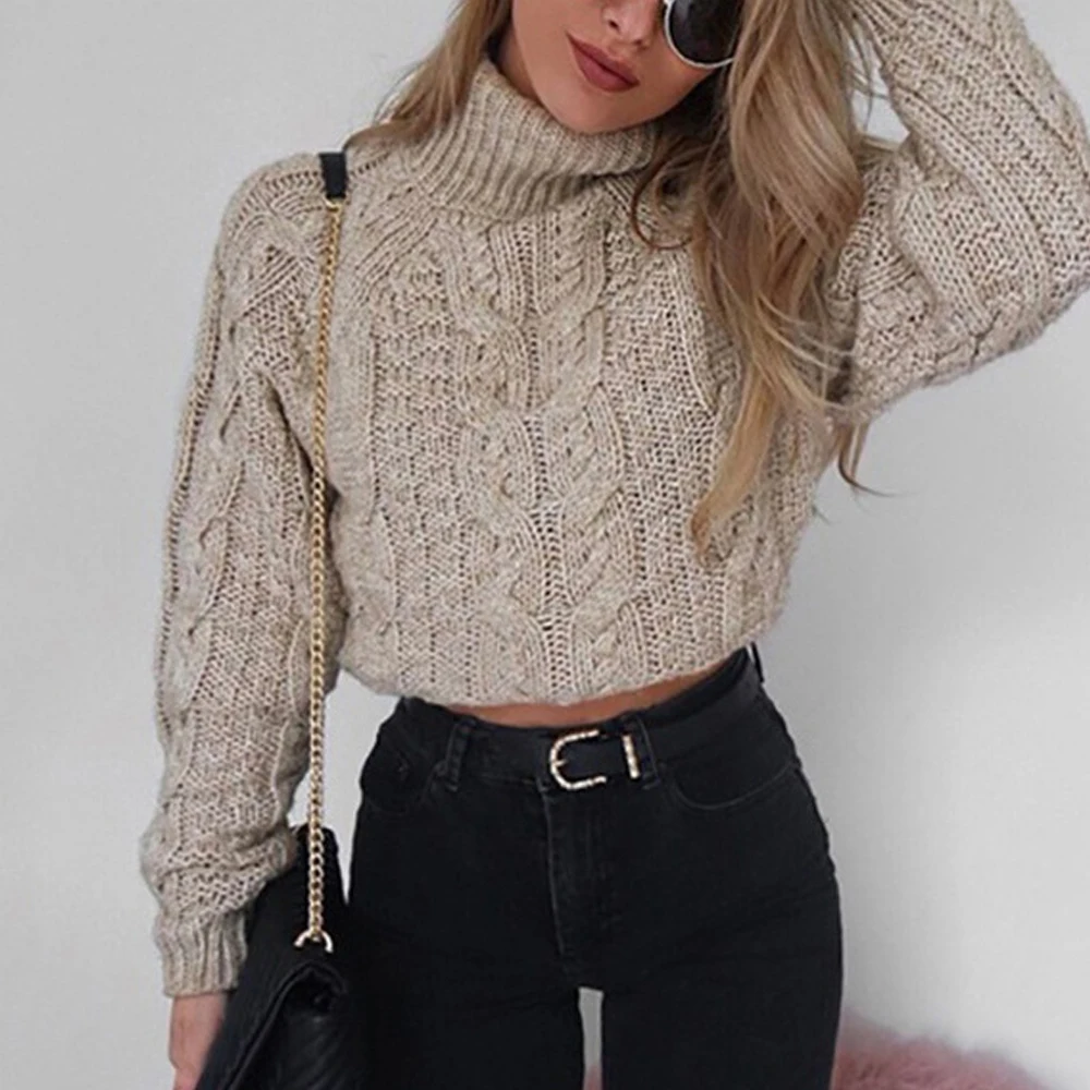 Missord 2021 осенне-зимний сексуальный однотонный вязаный свитер с высоким воротом и