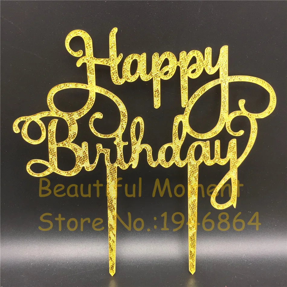 

1 pcs acrylic happy birthday cake topper for birthday cupcake flag baby shower party wedding cake decoration wedding decoration