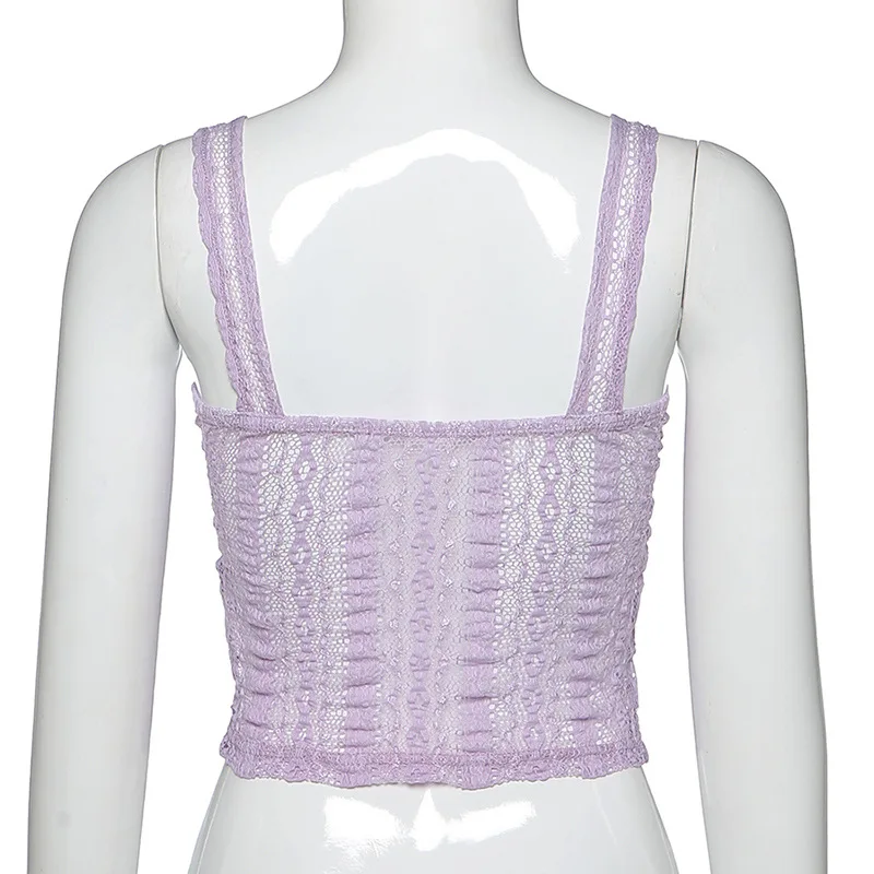 

Vintage Womens Crop Tops Summer Purple Lace Tank Top Vest Strap Cropped Sexy Hollow Backless Sweet Girls Sexy Clubwear Crop Top
